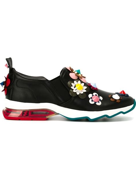 fendi logo knit sneakers|Fendi flower applique sneakers.